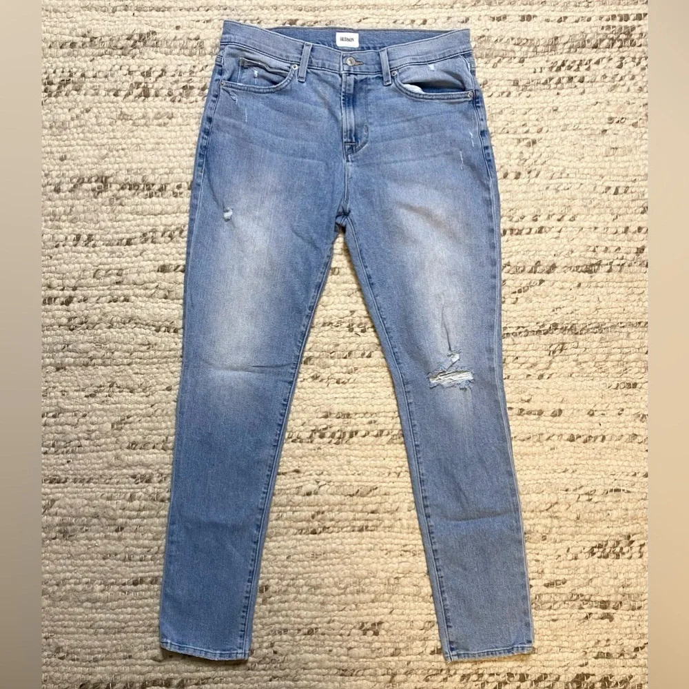 Hudson Light Wash Distressed Slim Straight Jeans, Size 34